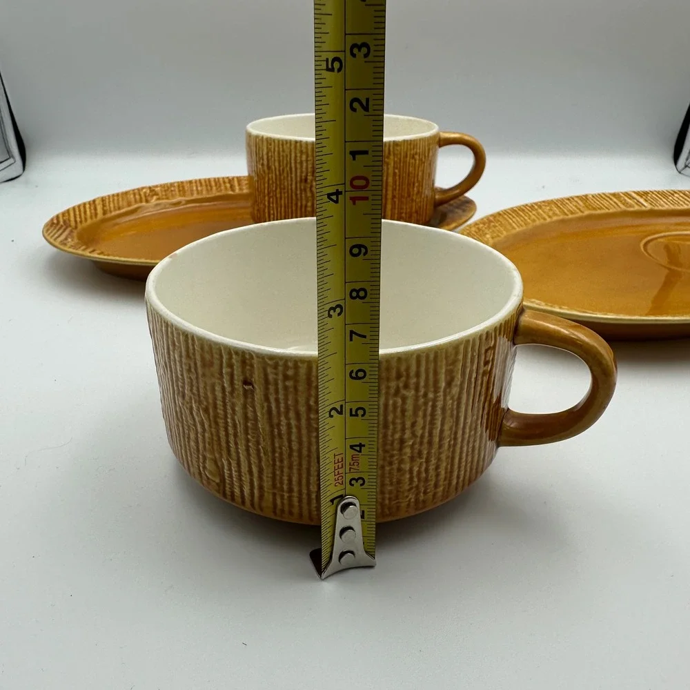 Vintage SECLA Portugal Snack Plate and Cup Set Golden Brown Ceramic Set of 2‎